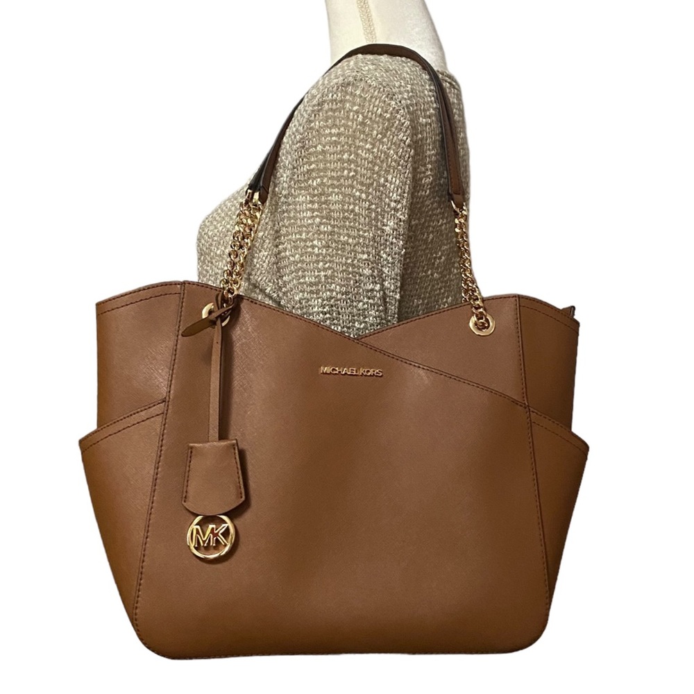 Michael Kors Jet Set Large Saffiano Leather Shoulder Bag Acorn Brown